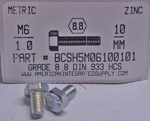 M6-1.00X10mm HEX HEAD CAP SCREW 8.8 STEEL ZINC D933 (DISCONTINUED)