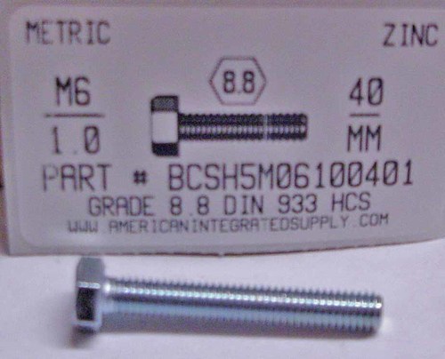 M6-1.00X40mm HEX HEAD CAP SCREW GRADE 8.8 STEEL ZINC D933 (DISCONTINUED)