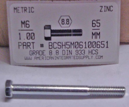 M6-1.00X65MM HEX HEAD CAP SCREW 8.8 STEEL ZINC D931 (DISCONTINUED)