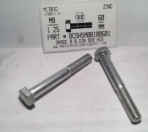 M8-1.25X60mm HEX HEAD CAP SCREW 8.8 STEEL ZINC D931