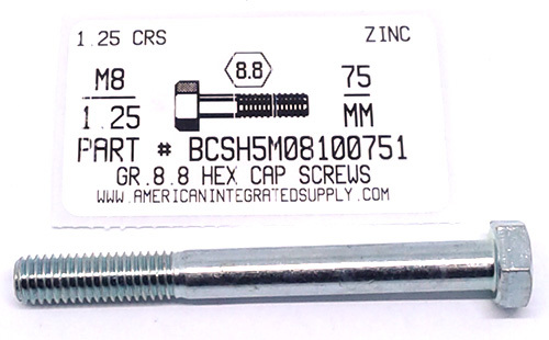 M8-1.25X75mm HEX HEAD CAP SCREW 8.8 STEEL ZINC D931 (DISCONTINUED)