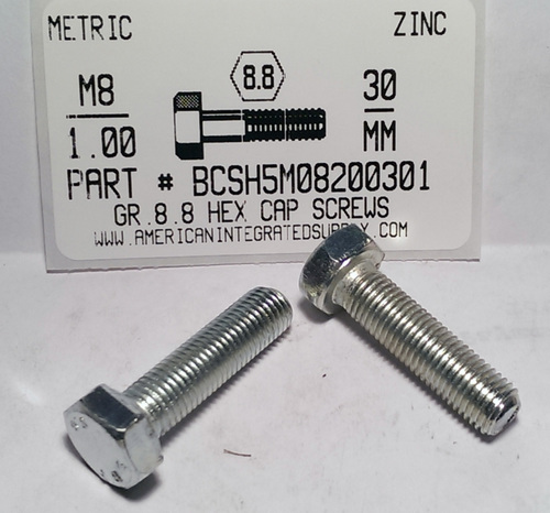 M8-1.00X30mm HEX HEAD CAP SCREW 8.8 STEEL ZINC PLATED