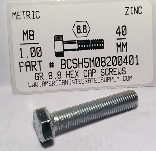 M8-1.00X40mm HEX HEAD CAP SCREW 8.8 STEEL ZINC PLATED