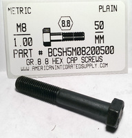 M8-1.00X50mm HEX HEAD CAP SCREW GRADE 8.8 STEEL PLAIN (DISCONTINUED)