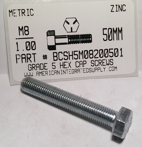 M8-1.00X50mm HEX HEAD CAP SCREW 8.8 STEEL ZINC PLATED