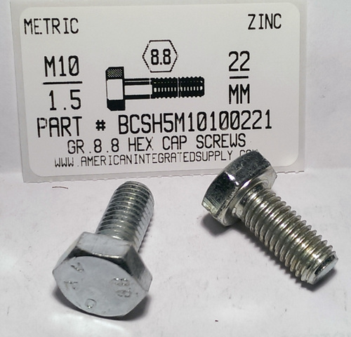 M10-1.50X22mm HEX HEAD CAP SCREW GRADE 8.8 STEEL ZINC D933 (DISCONTINUED)