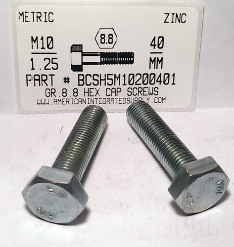 M10-1.25X40mm HEX HEAD CAP SCREW 8.8 STEEL ZINC PLATED