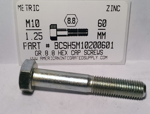 M10-1.25X60mm HEX HEAD CAP SCREW 8.8 STEEL ZINC D960