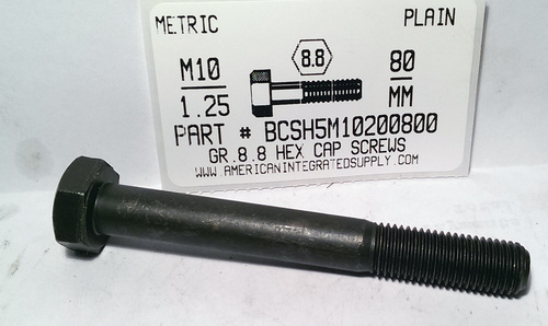 M10-1.25X80mm HEX HEAD CAP SCREW 8.8 STEEL PLAIN D960