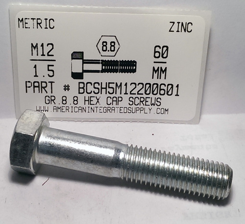 M12-1.50X60mm HEX HEAD CAP SCREW 8.8 STEEL ZINC D960