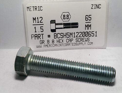 M12-1.50X65mm HEX HEAD CAP SCREW 8.8 STEEL ZINC D960