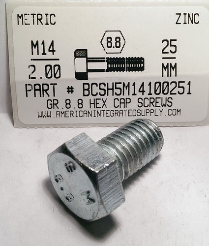 M14-2.00X25mm HEX HEAD CAP SCREW 8.8 STEEL ZINC D933