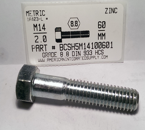 M14-2.00X60mm HEX HEAD CAP SCREW 8.8 STEEL ZINC D933