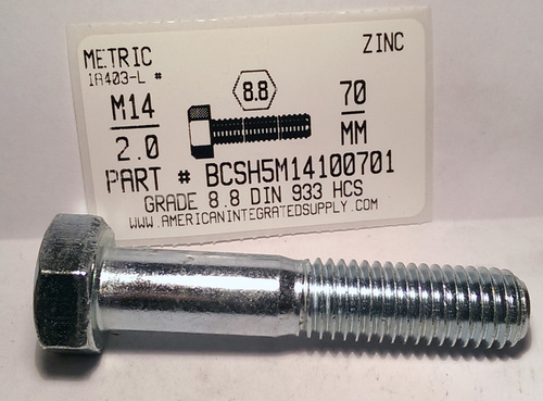 M14-2.00X70MM HEX HEAD CAP SCREW 8.8 STEEL ZINC D931