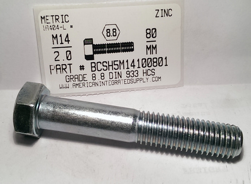 M14-2.00X80MM HEX HEAD CAP SCREW 8.8 STEEL ZINC D931