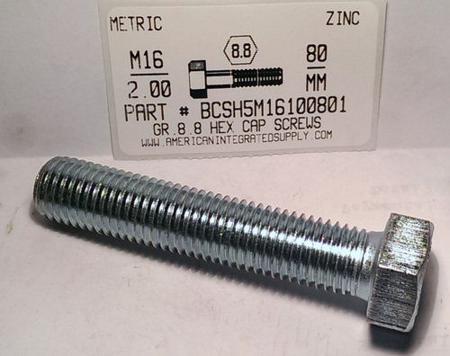 M16-2.00X80mm HEX HEAD CAP SCREW 8.8 STEEL ZINC D933