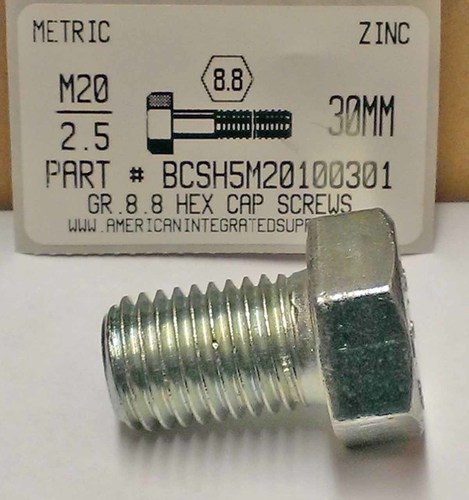 M20-2.50X30mm HEX HEAD CAP SCREW 8.8 STEEL ZINC D933