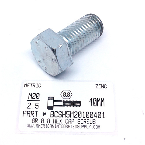 M20-2.50X40mm HEX HEAD CAP SCREW 8.8 STEEL ZINC D933