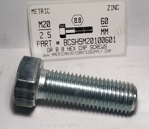 M20-2.50X60mm HEX HEAD CAP SCREW 8.8 STEEL ZINC D933