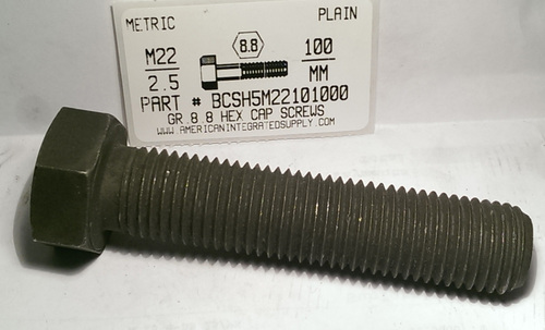 M22-2.50X100mm HEX HEAD CAP SCREW 8.8 STEEL PLAIN D933