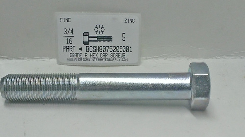 3/4-16X5 HEX HEAD CAP SCREW GRADE 8 STEEL ZINC PLATED (DISCONTINUED)