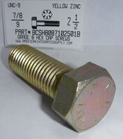 7/8-9X2-1/2 HEX HEAD CAP SCREW GRADE 8 STEEL YELLOW ZINC PLATED