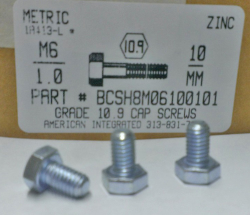 M6-1.00X10mm HEX HEAD CAP SCREW 10.9 STEEL ZINC D933