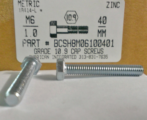M6-1.00X40MM HEX HEAD CAP SCREW 10.9 STEEL ZINC D931