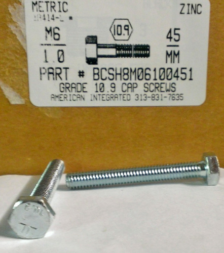 M6-1.00X45mm HEX HEAD CAP SCREW 10.9 STEEL ZINC D933