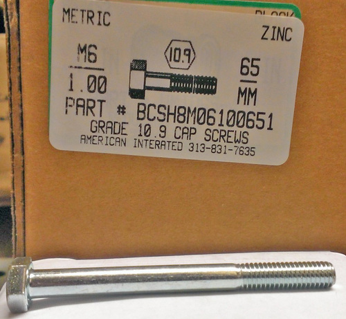 M6-1.00X65mm HEX HEAD CAP SCREW 10.9 STEEL ZINC D931