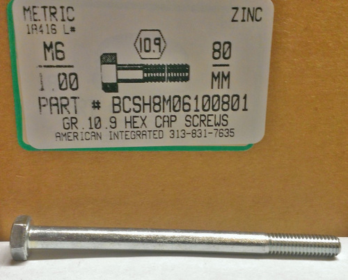 M6-1.00X80mm HEX HEAD CAP SCREW 10.9 STEEL ZINC D931