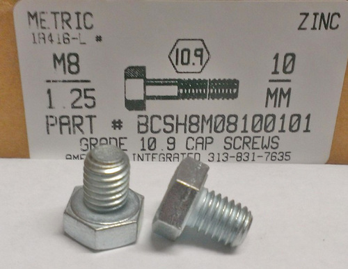 M8-1.25X10MM HEX HEAD CAP SCREW 10.9 STEEL ZINC D933 (DISCONTINUED)