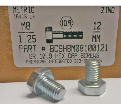 M8-1.25X12mm HEX HEAD CAP SCREW 10.9 STEEL ZINC D933