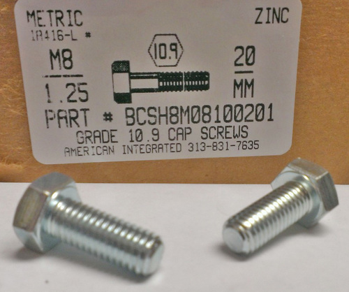 M8-1.25X20mm HEX HEAD CAP SCREW 10.9 STEEL ZINC D933