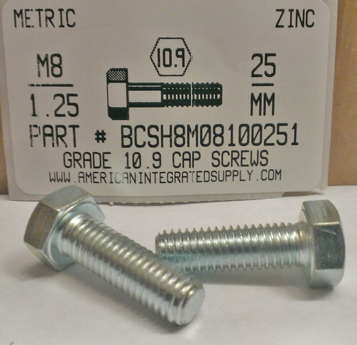 M8-1.25X25mm HEX HEAD CAP SCREW 10.9 STEEL ZINC D933