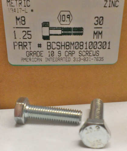 M8-1.25X30mm HEX HEAD CAP SCREW 10.9 STEEL ZINC D933