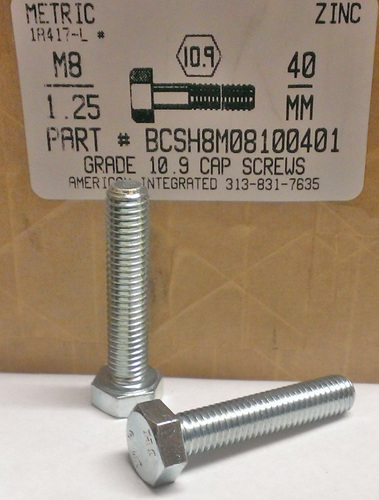M8-1.25X40mm HEX HEAD CAP SCREW 10.9 STEEL ZINC D933