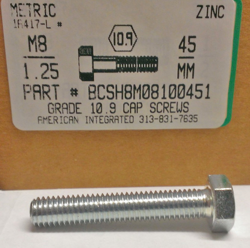 M8-1.25X45mm HEX HEAD CAP SCREW 10.9 STEEL ZINC D933
