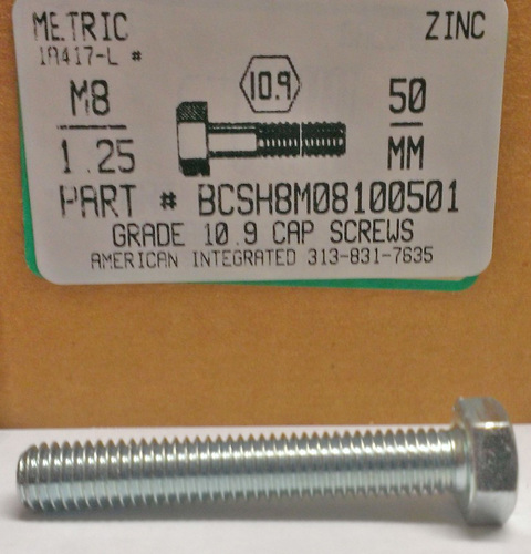 M8-1.25X50mm HEX HEAD CAP SCREW 10.9 STEEL ZINC D933