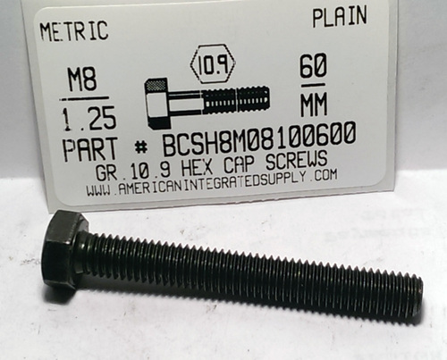 M8-1.25X60mm HEX HEAD CAP SCREW FULLY THREADED 10.9 STEEL PLAIN D933