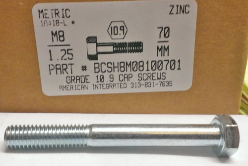 M8-1.25X70mm HEX HEAD CAP SCREW 10.9 STEEL ZINC D931