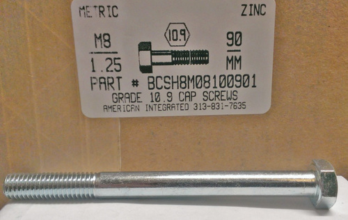 M8-1.25X90mm HEX HEAD CAP SCREW 10.9 STEEL ZINC D931