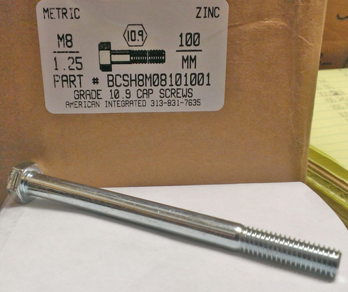 M8-1.25X100mm HEX HEAD CAP SCREW 10.9 STEEL ZINC D931