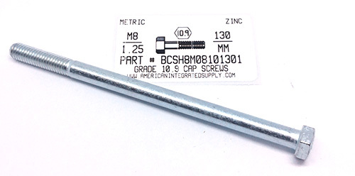 M8-1.25X130mm HEX HEAD CAP SCREW 10.9 STEEL ZINC D931
