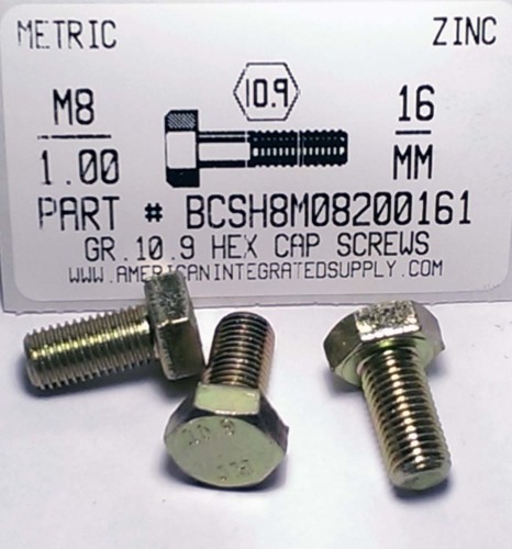 M8-1.00X16mm HEX HEAD CAP SCREW 10.9 STEEL ZINC D961