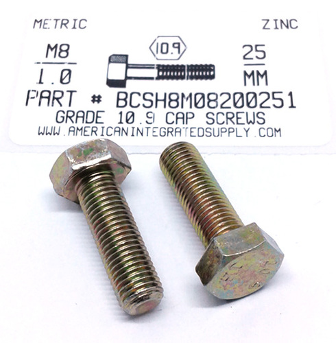 M8-1.00X25mm HEX HEAD CAP SCREW 10.9 STEEL ZINC D961