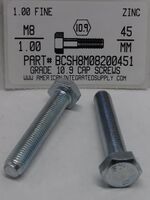 M8-1.00X45mm HEX HEAD CAP SCREW 10.9 STEEL ZINC D961