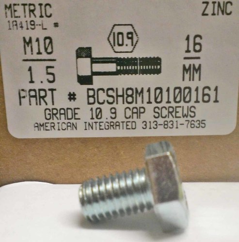 M10-1.50X16mm HEX HEAD CAP SCREW 10.9 STEEL ZINC D933