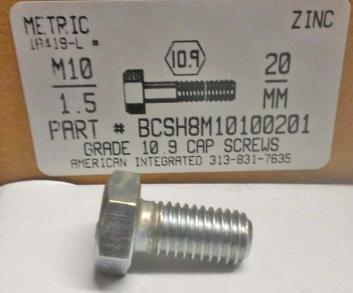 M10-1.50X20mm HEX HEAD CAP SCREW 10.9 STEEL ZINC D933