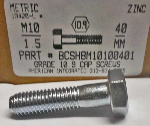 M10-1.50X40mm HEX HEAD CAP SCREW 10.9 STEEL ZINC D933